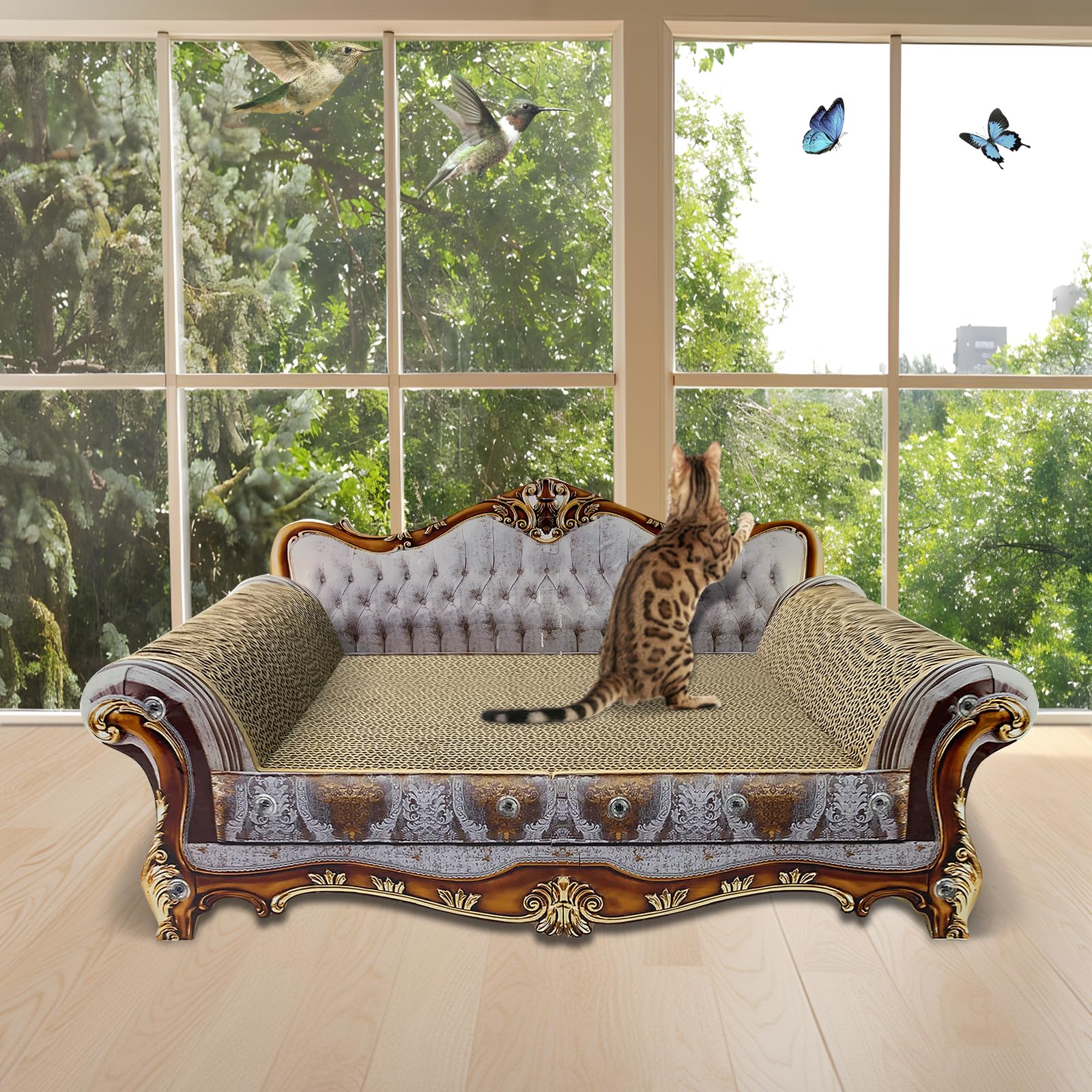 INRLKIT luxury cardboard cat scratcher sofa assembled shows quick setup