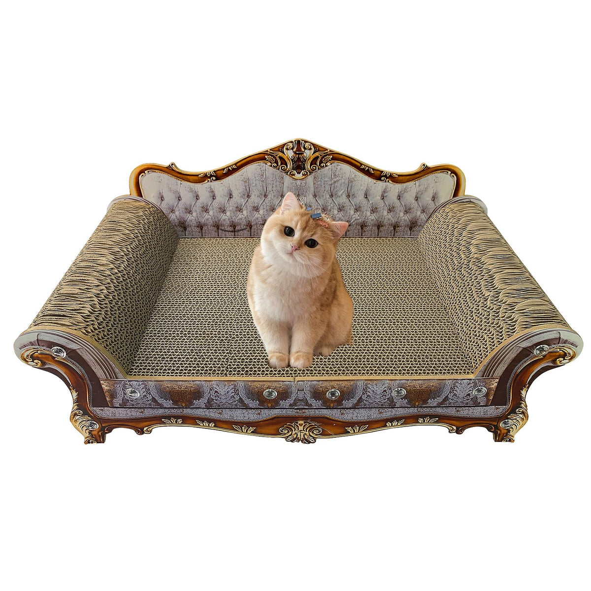 INRLKIT luxury cardboard cat scratcher sofa front view showing design and space-saving form