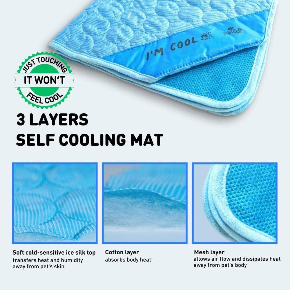 Close-up of ice silk top on INSPECTOR TAIL cooling mat demonstrating cooling texture.