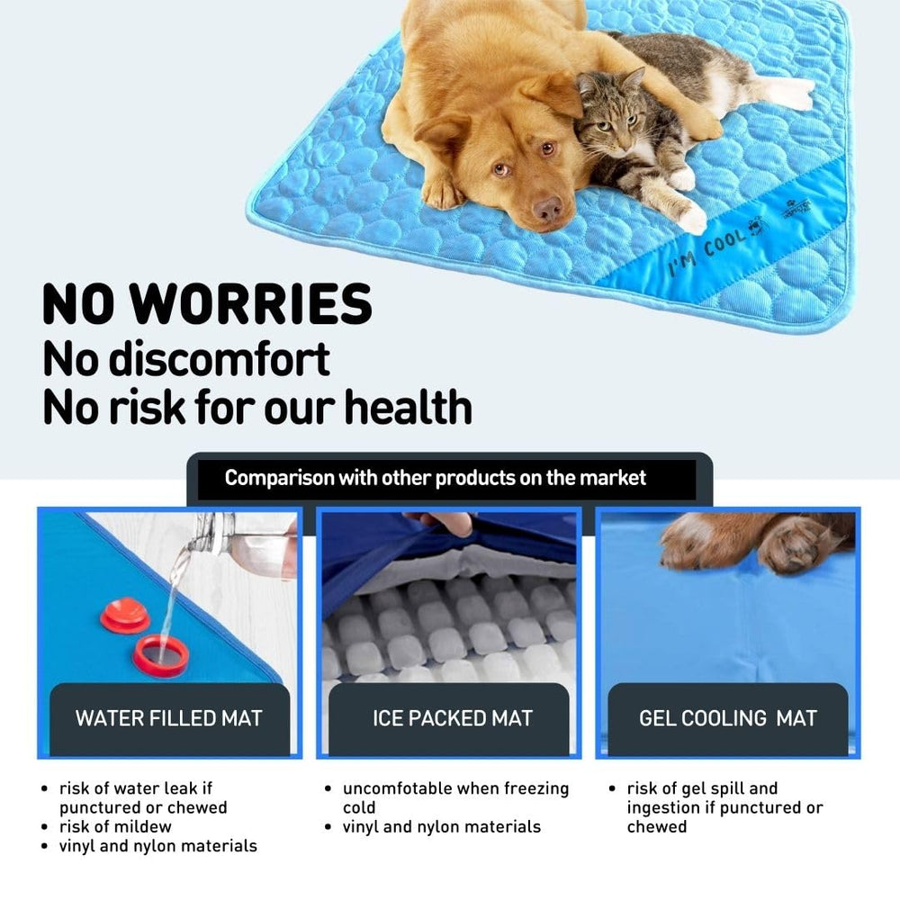 Size chart for INSPECTOR TAIL cooling mat from M to XXL options.