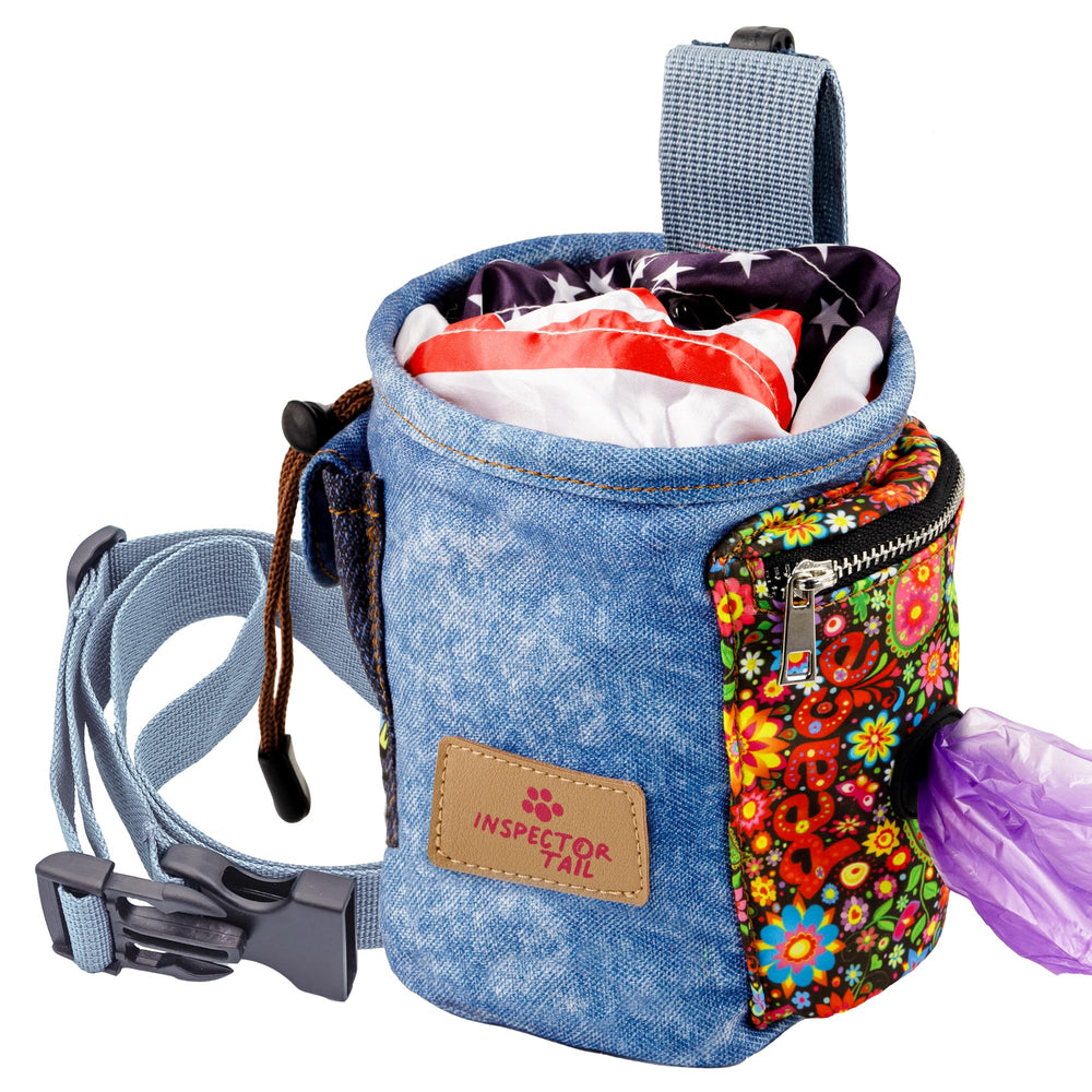 Inspectortail dog treat pouch with cord closure for spill-free training sessions