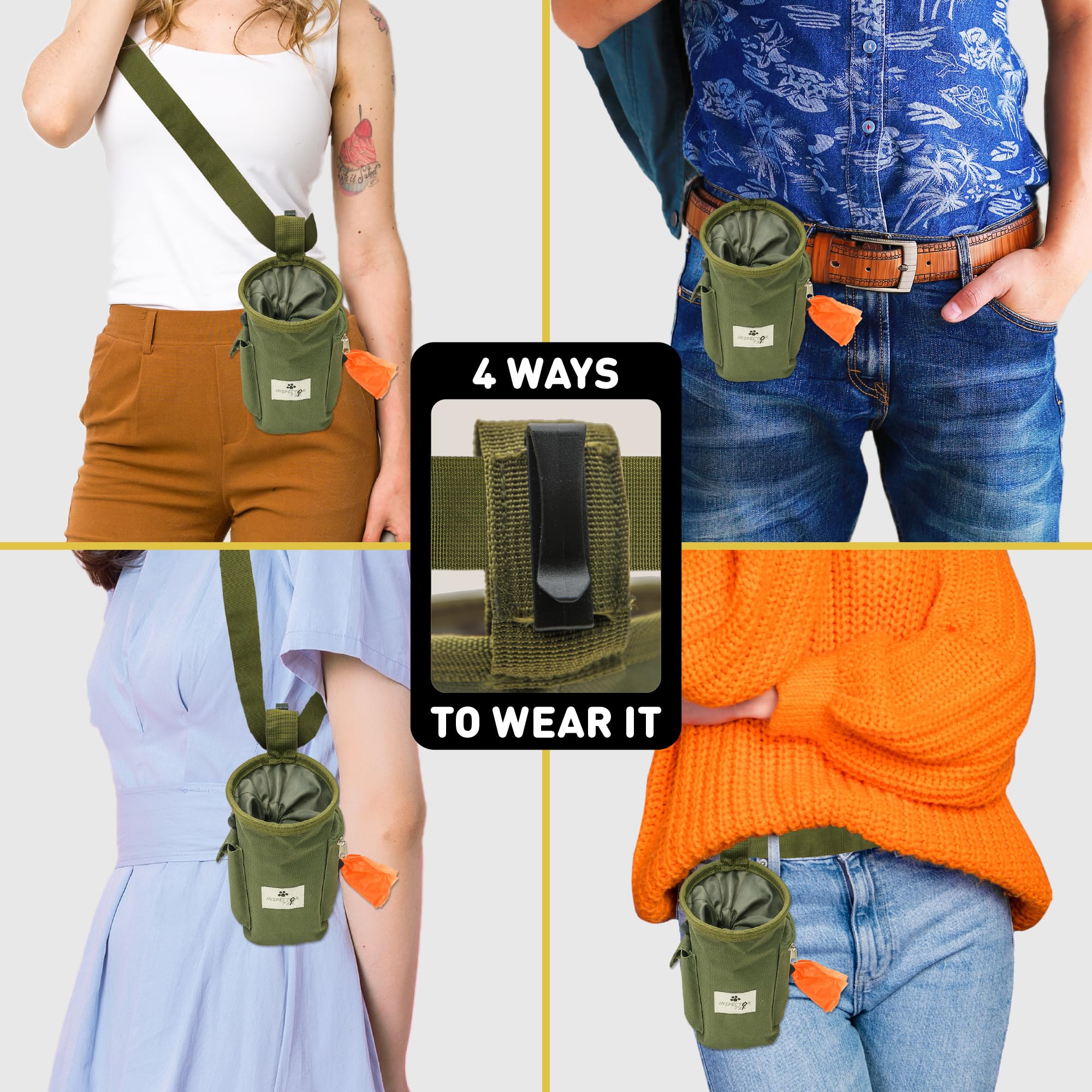 Inspector Tail water-resistant material protects treats during rain or mud