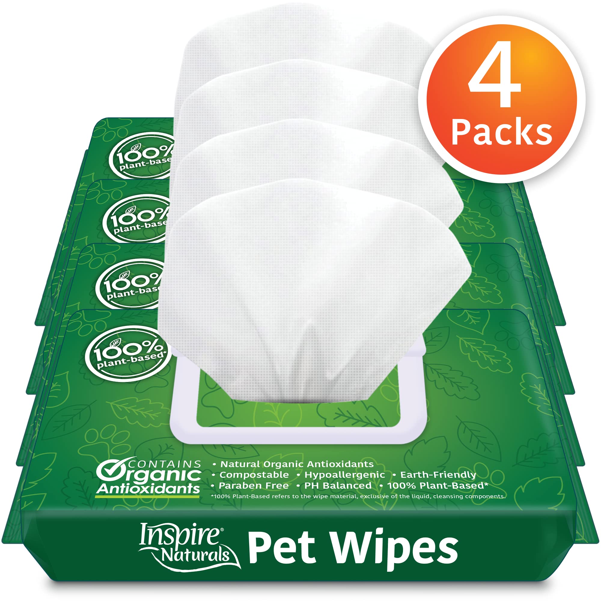Inspire Naturals pet wipes closeup with aloe vera for soothing skin.