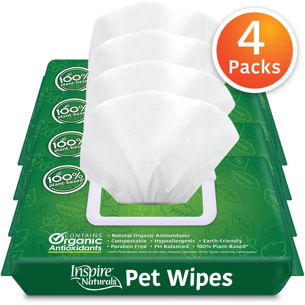 Inspire Naturals pet wipes closeup with aloe vera for soothing skin.