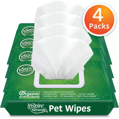 Inspire Naturals pet wipes closeup with aloe vera for soothing skin.