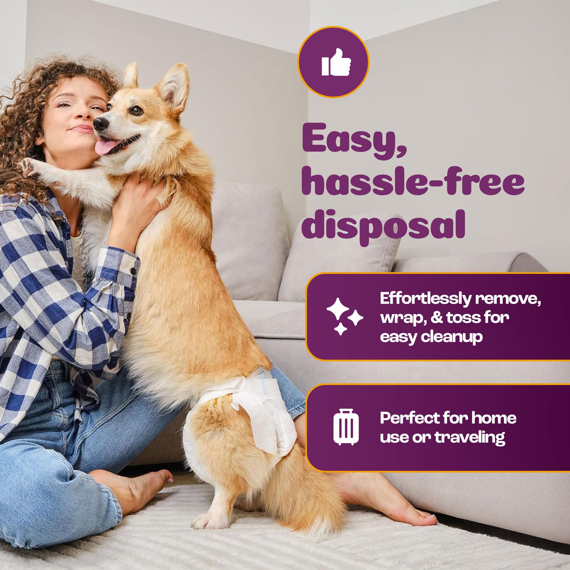 Inspire Pet Care diaper shown during heat cycle for protection against accidents.