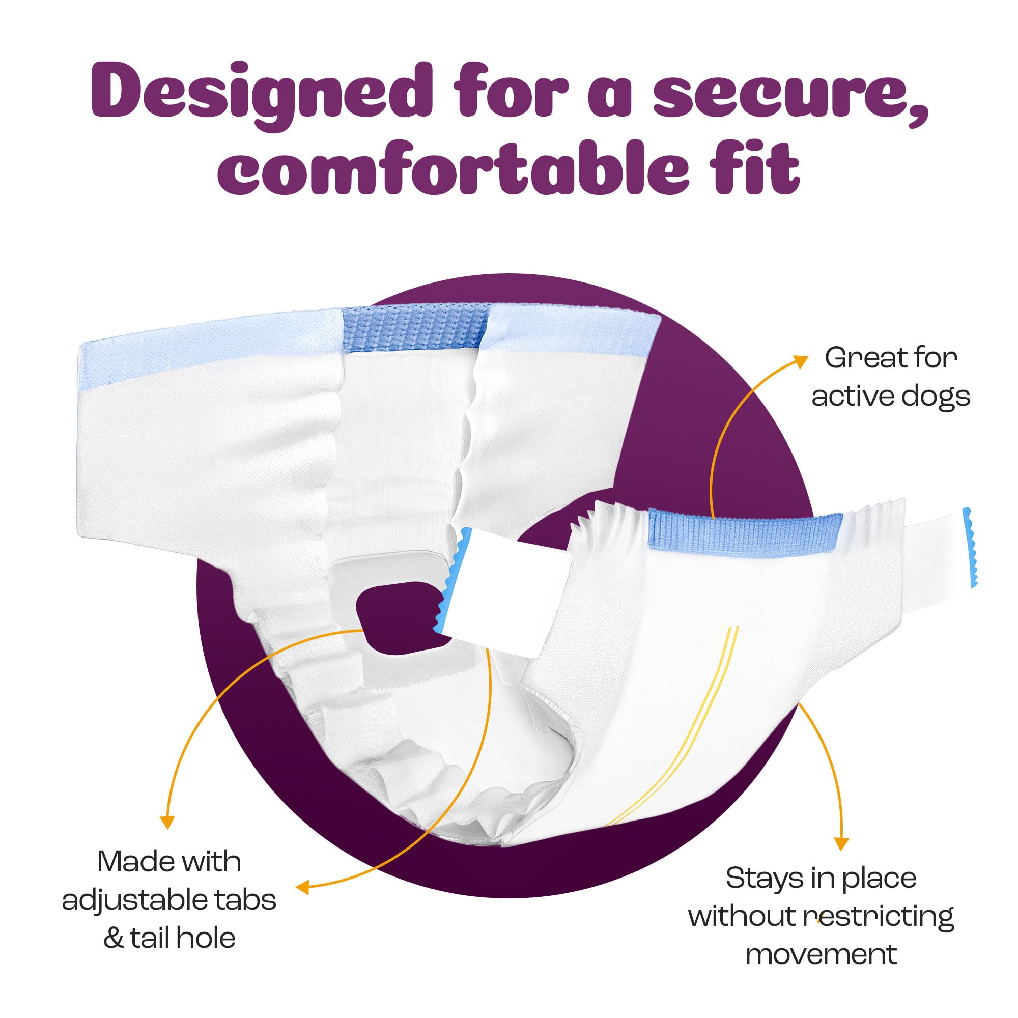 Inspire Pet Care dog diapers female sizes range display demonstrates fit across breeds.
