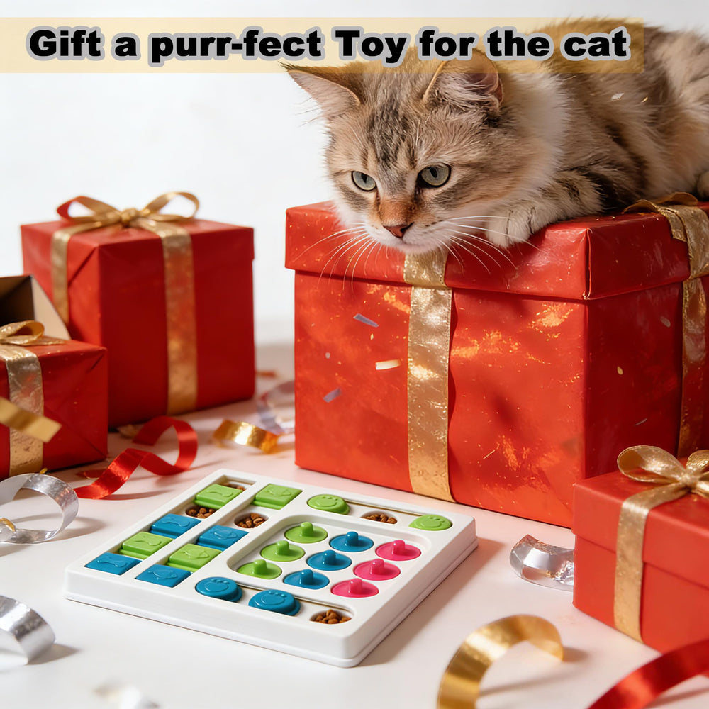 InsRakio cat puzzle feeder in use with a curious cat engaging with the maze