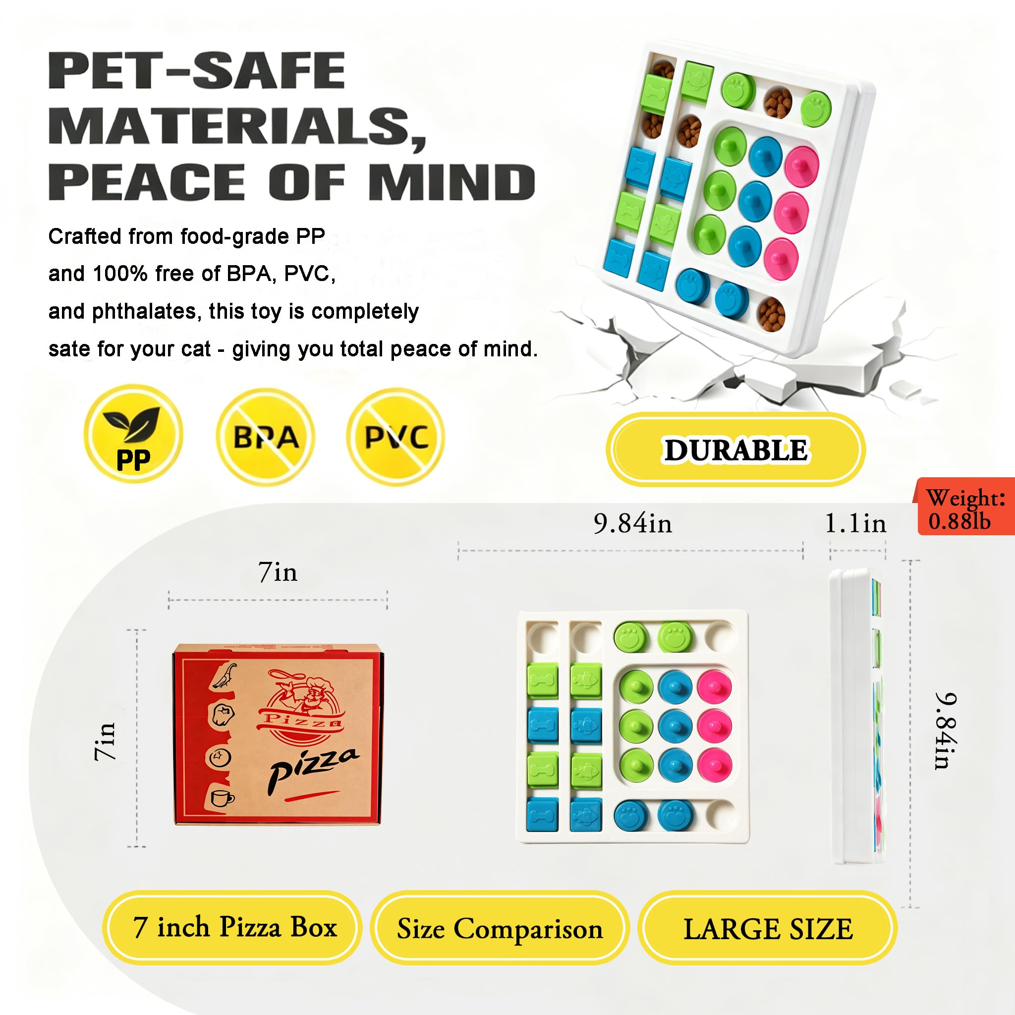 InsRakio cat puzzle feeder maze close-up revealing sliding holes inviting exploration
