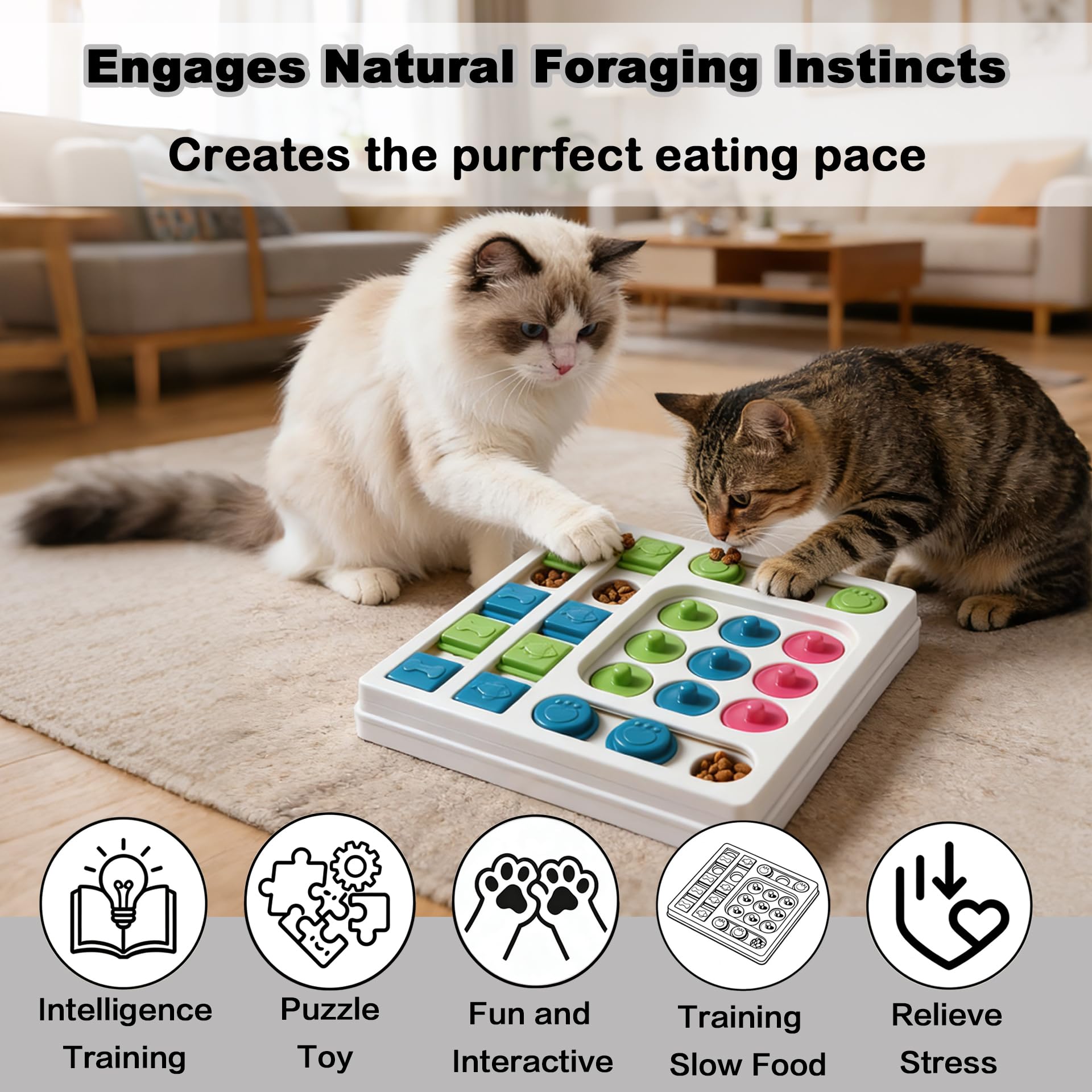 InsRakio cat puzzle feeder size 9.84 x 9.84 x 1.1 inches fits small to medium cats