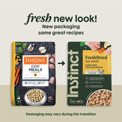 Instinct freeze-dried raw meals chicken pieces closeup shows lean protein for strong muscles
