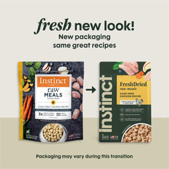Instinct Freeze-Dried Raw Meals meat closeup highlights 3x real meat versus kibble.