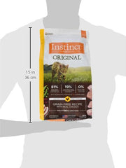 Instinct Original dry cat food grain-free badge emphasizes non-grain nutrition.