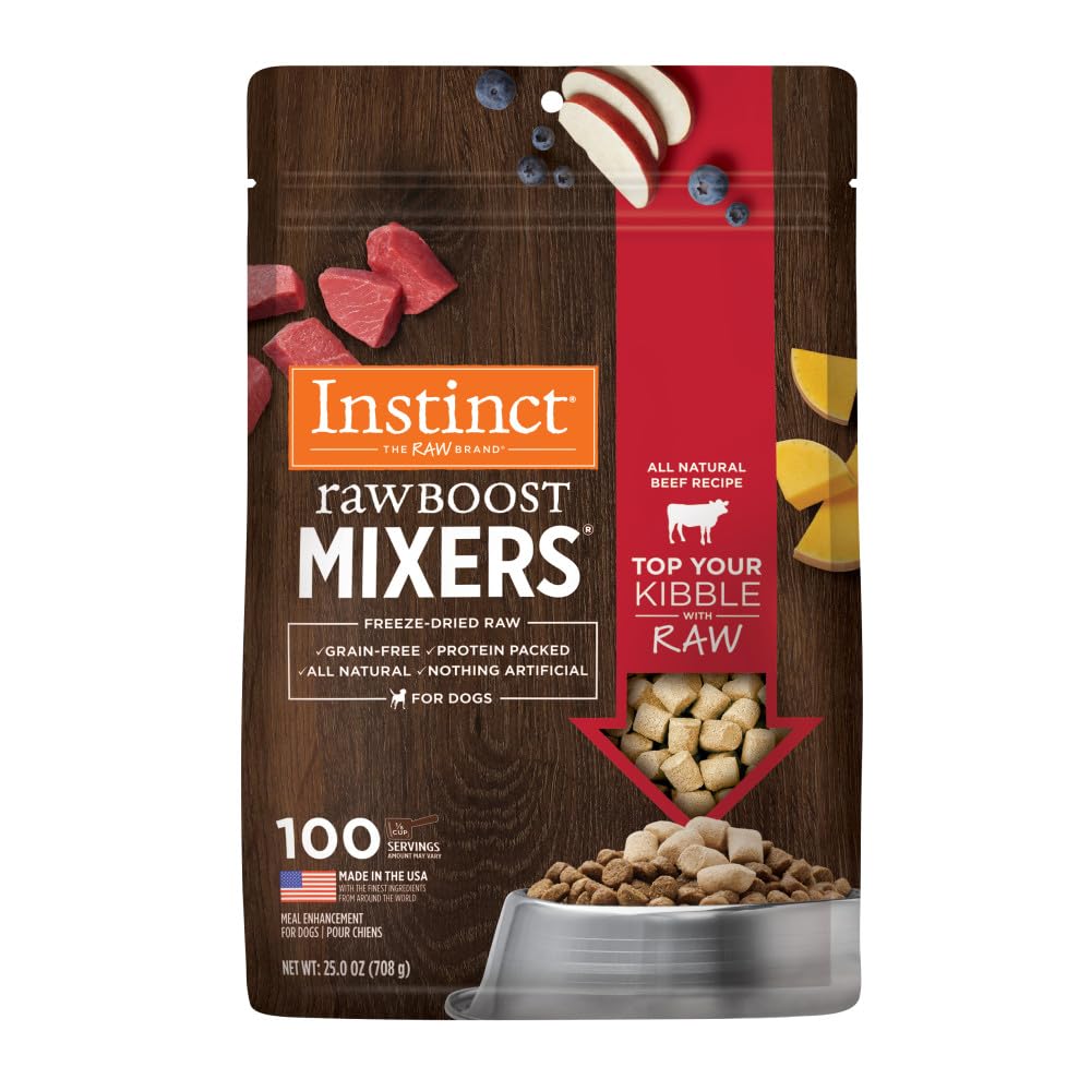 Instinct Raw Boost Mixers beef bag front view showcasing grain-free topper for meals