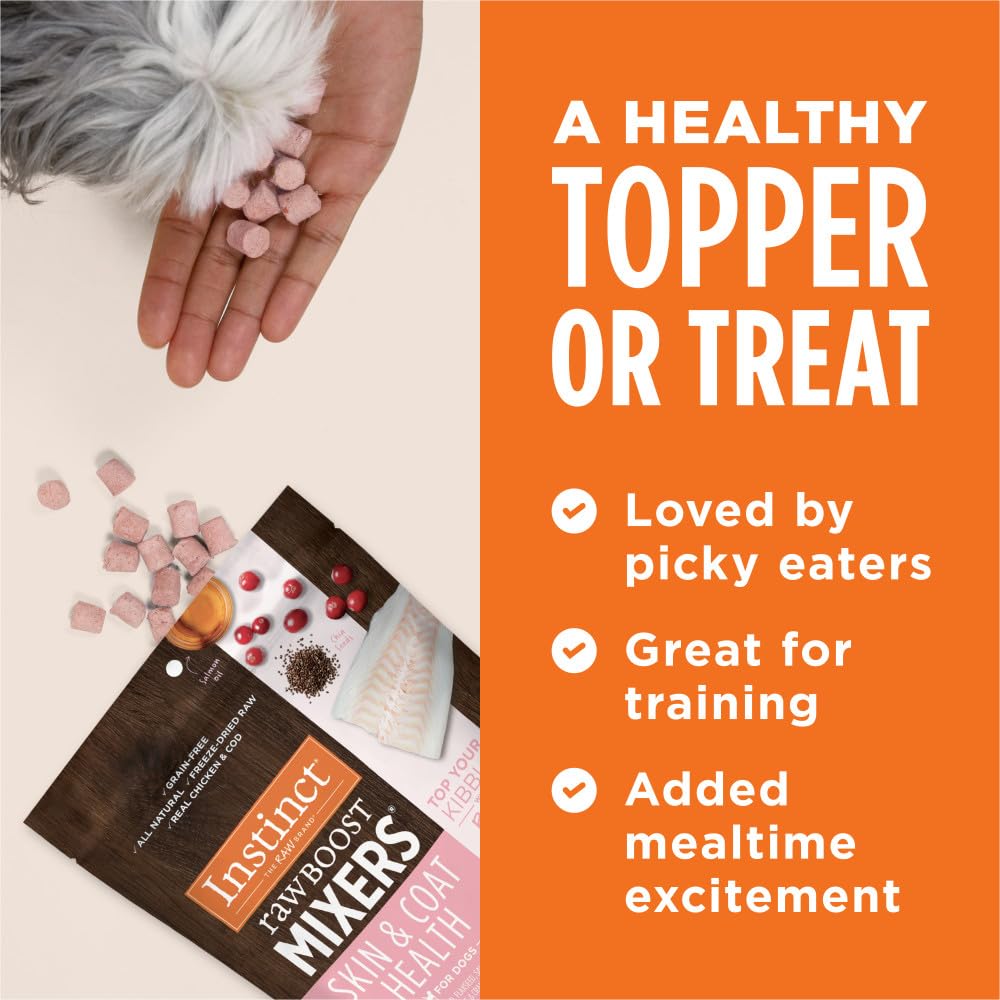 Instinct Raw Boost Mixers grain-free no-fillers label close-up communicates clean ingredients