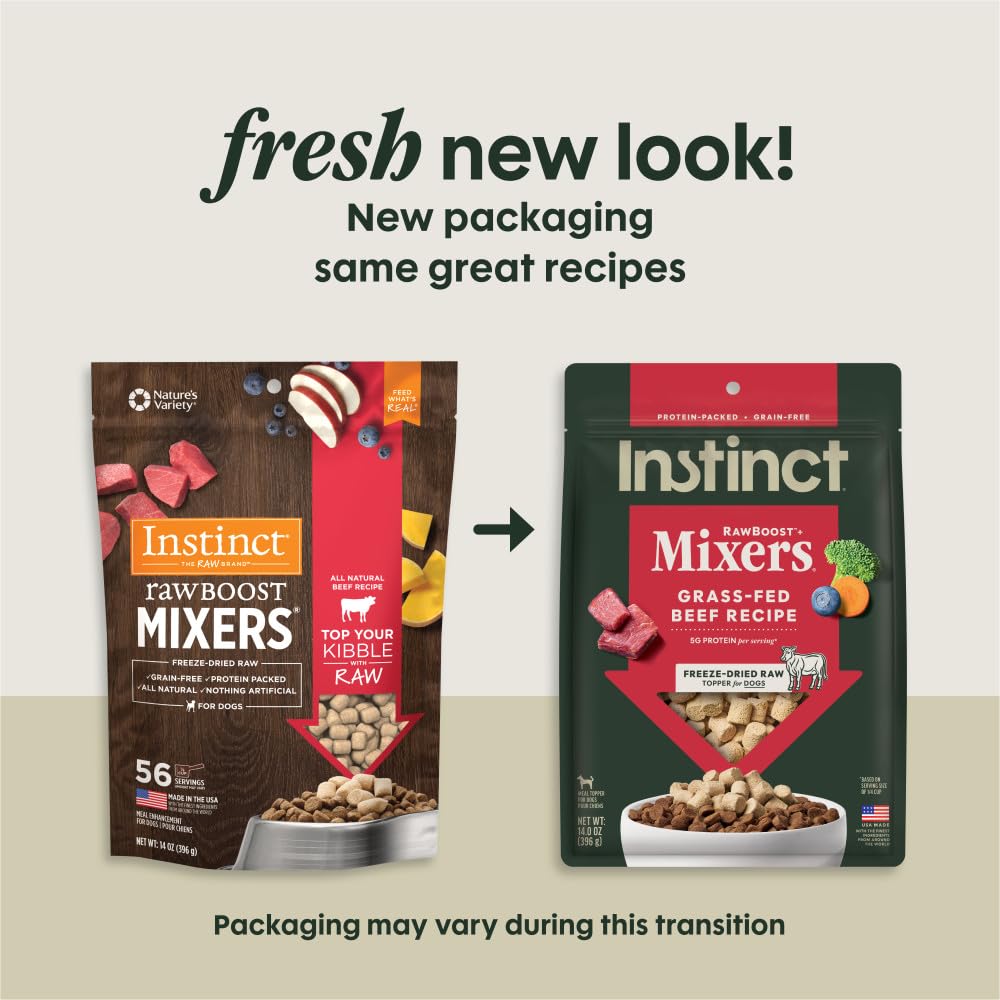 Instinct Raw Boost Mixers ingredients closeup beef fruits vegetables natural nutrition