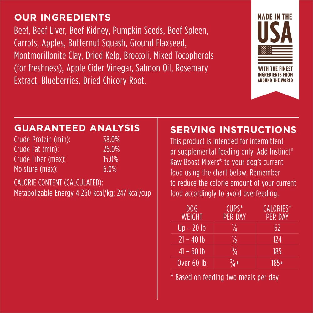 Shelf-stable packaging of Instinct Raw Boost Mixers for easy storage