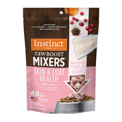 Instinct Raw Boost Mixers Skin & Coat Health bag shows grain-free topper for meals