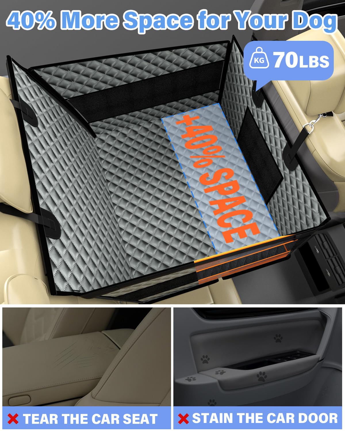 Instraella dog car seat with breathable-mesh-windows improving airflow
