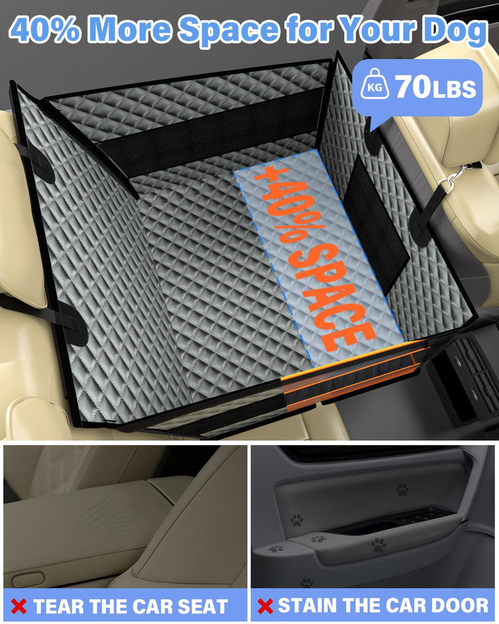 Instraella dog car seat with breathable-mesh-windows improving airflow