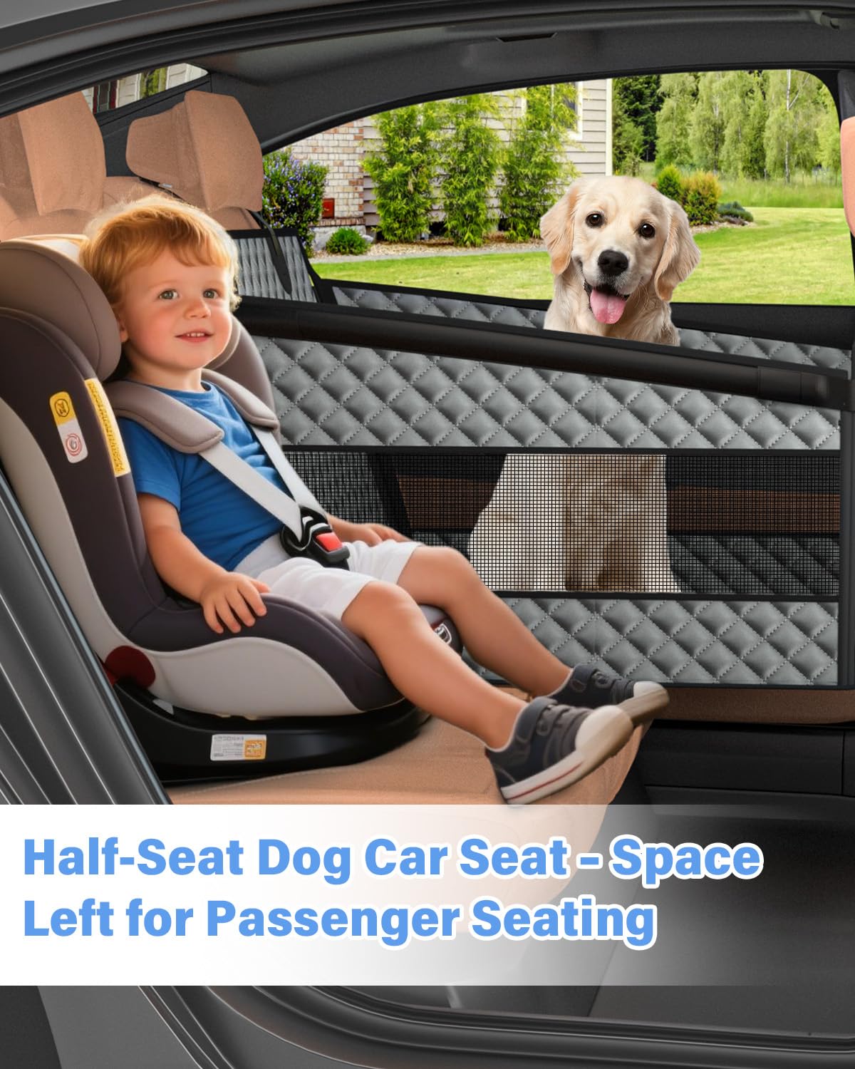 Instraella large dog car seat showing spacious-back-seat expansion for more room