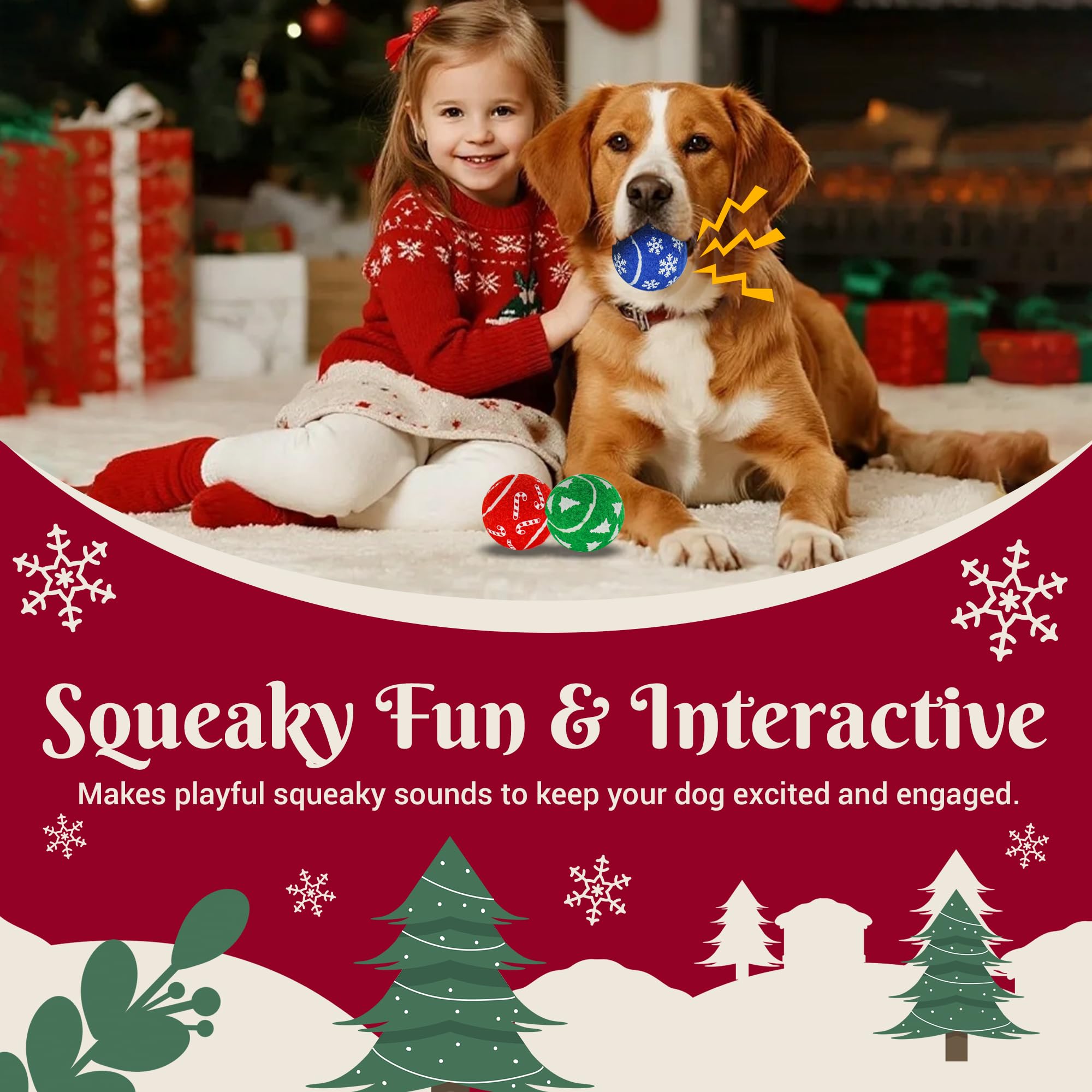 INSUM Christmas dog balls green candy cane for bright, visible play