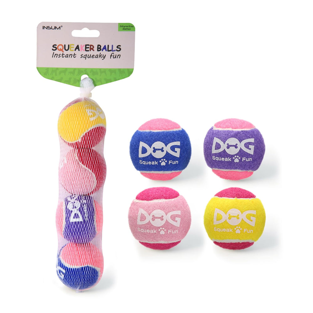 INSUM Pink Squeaky Tennis Ball closeup—durable rubber for fetch.
