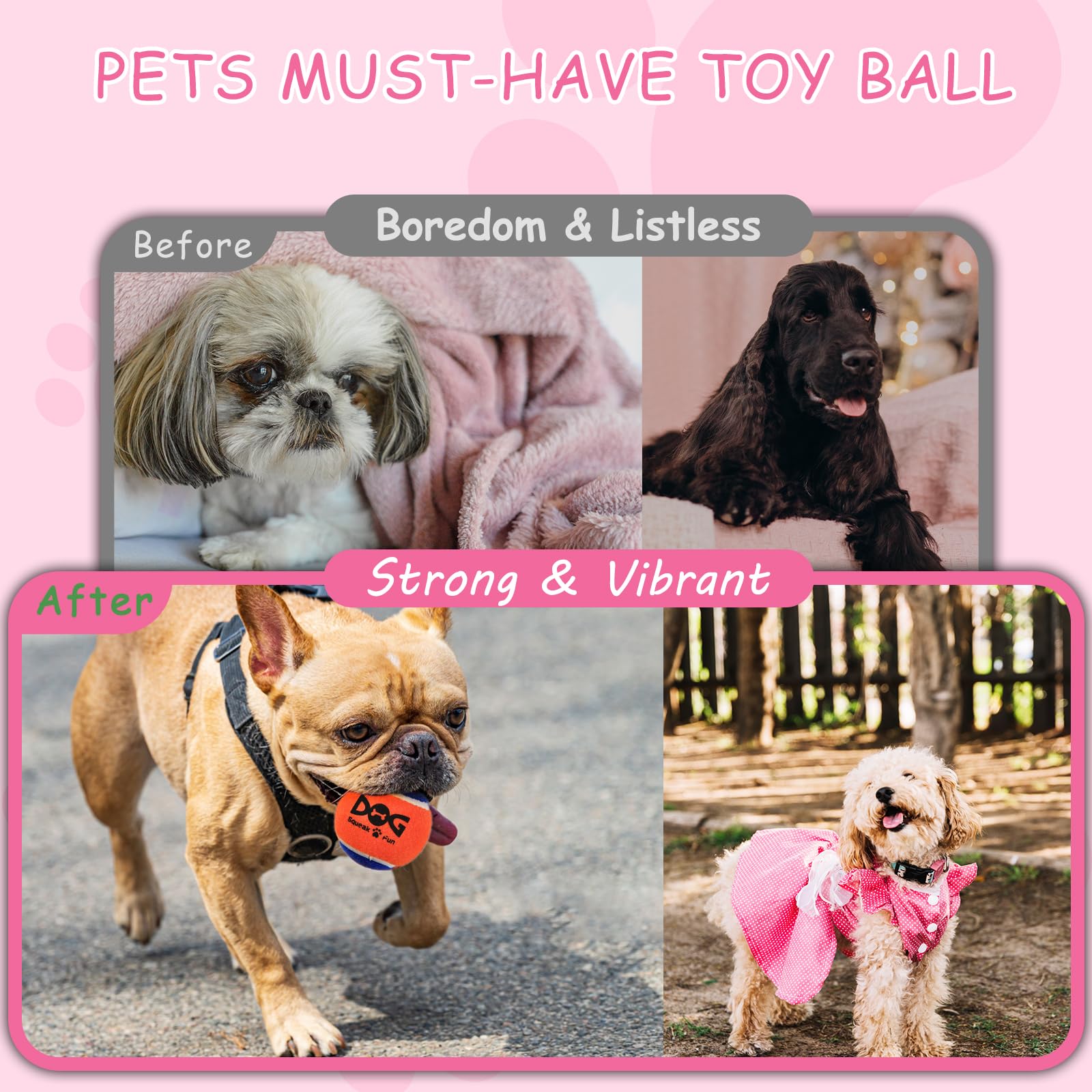 INSUM Pink Squeaky Tennis Ball in action—dog enjoys playtime and squeak.