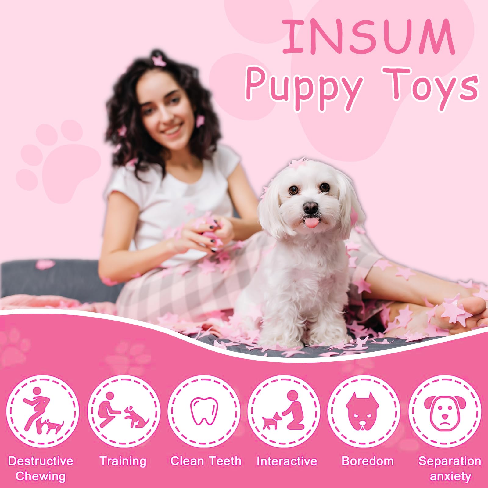 INSUM Pink Squeaky Tennis Ball multipack—sizes for small to large dogs.