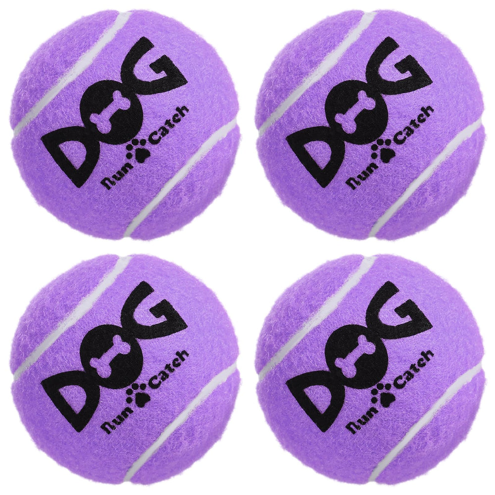 INSUM Squeaky Dog Balls purple closeup shows the integrated squeaker for added playtime excitement.
