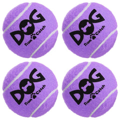 INSUM Squeaky Dog Balls purple closeup shows the integrated squeaker for added playtime excitement.