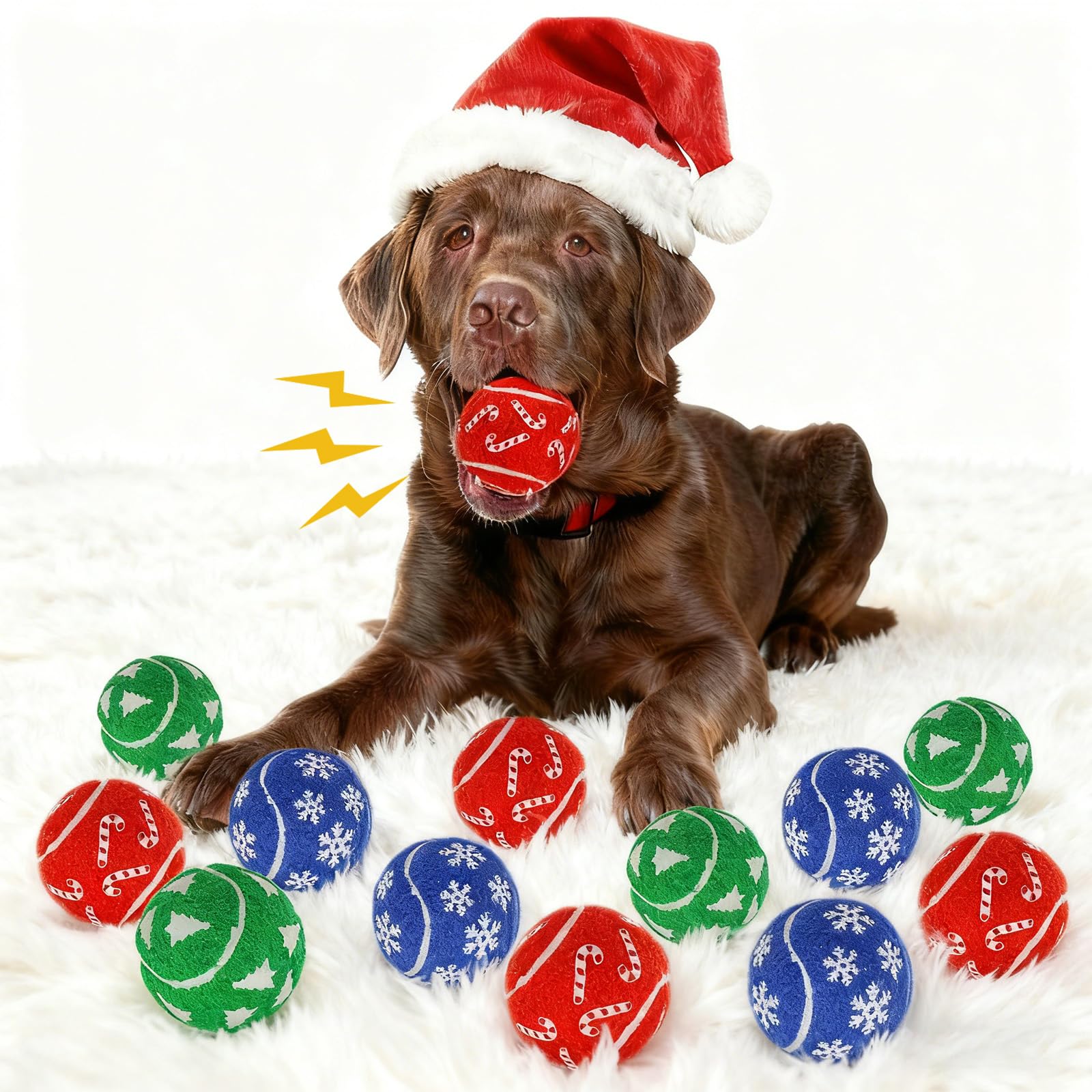 INSUM squeaky ball ready for festive play and stocking stuffer gifting.