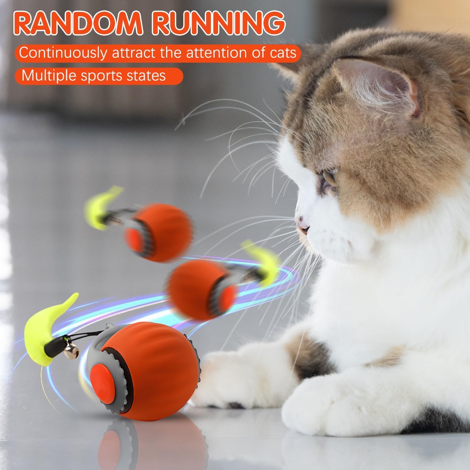 Interactive cat ball motion sensors enable obstacle navigation for uninterrupted play.