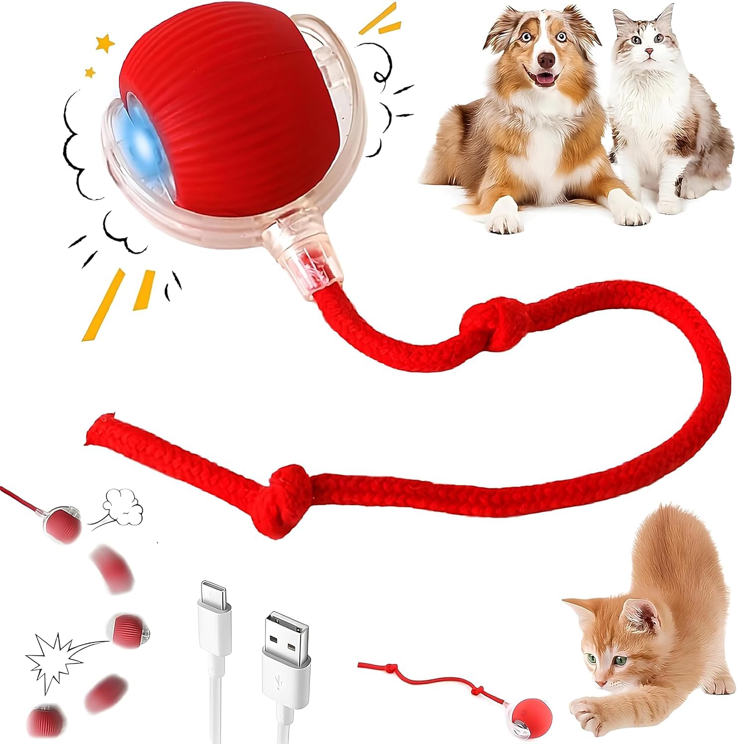 Interactive Cat Ball Red side view promotes indoor exercise through lively chasing.