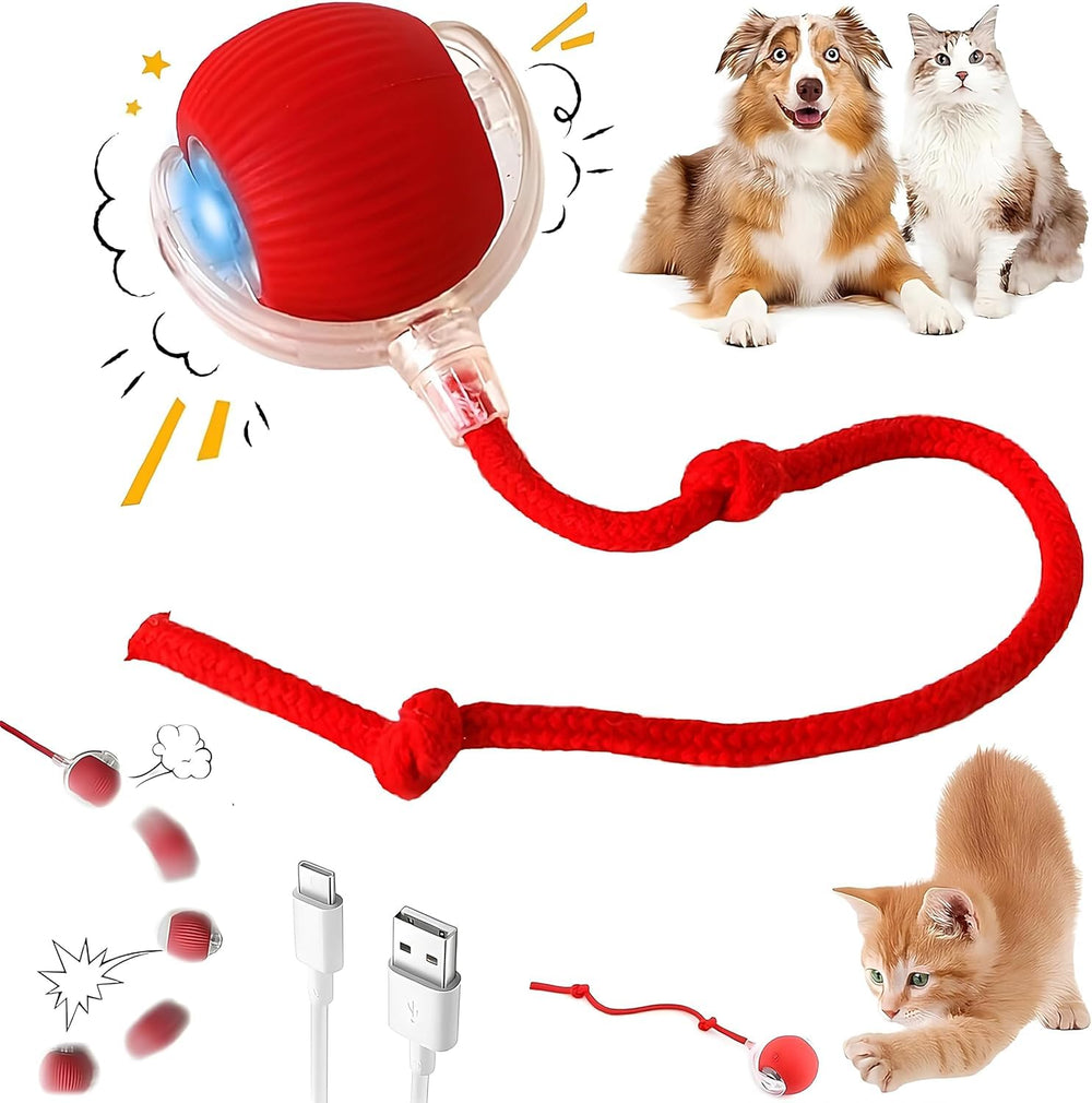 Interactive Cat Ball Red side view promotes indoor exercise through lively chasing.
