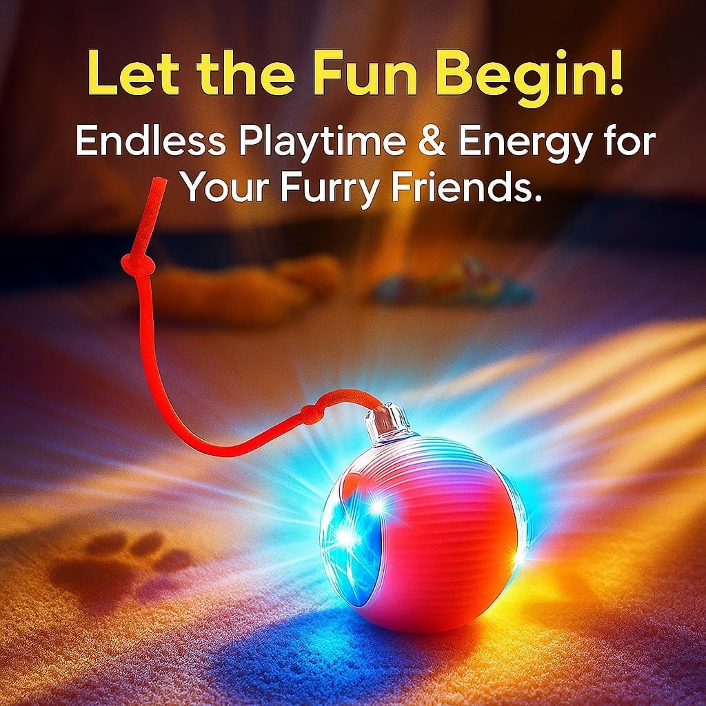 Interactive Cat Ball Red top view shows dynamic motion for mentally engaging play.