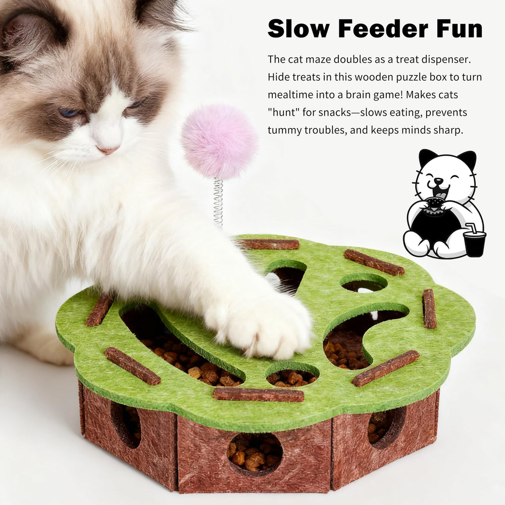 Interactive Cat Puzzle Toy teaser wand demonstrates owner-led interactive play.