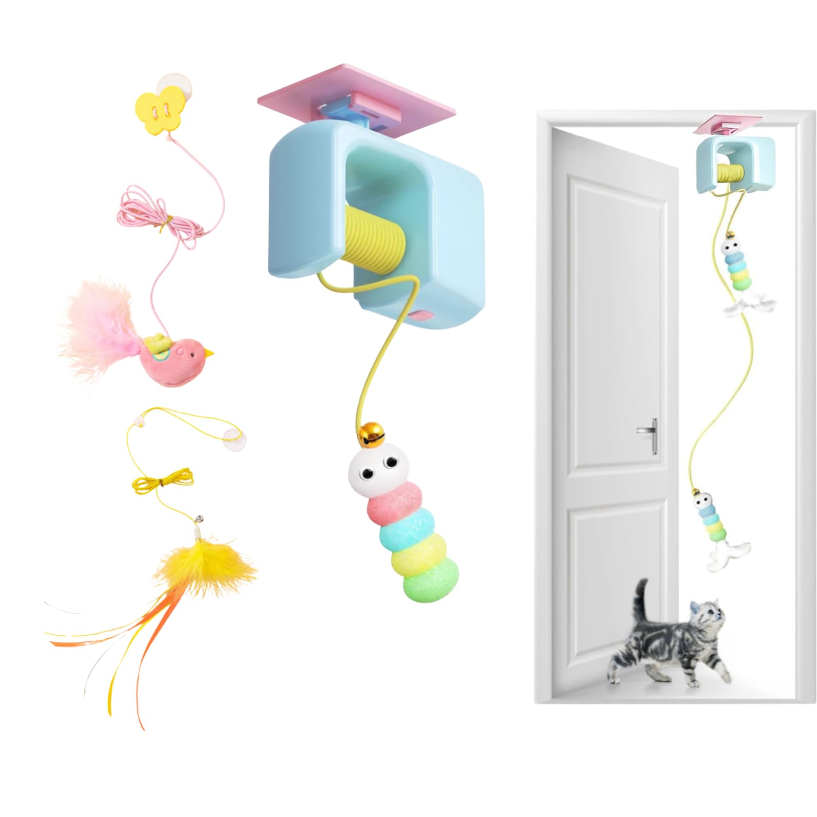 interactive-cat-toy doorframe bird in motion for exercise and engagement.