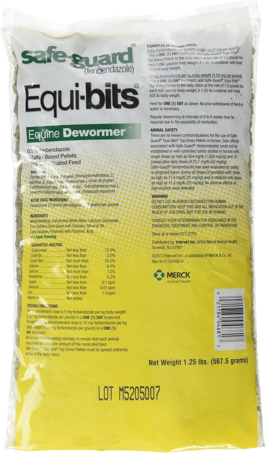 Intervet Safeguard dewormer pellets alfalfa-based — ready to mix into a meal.