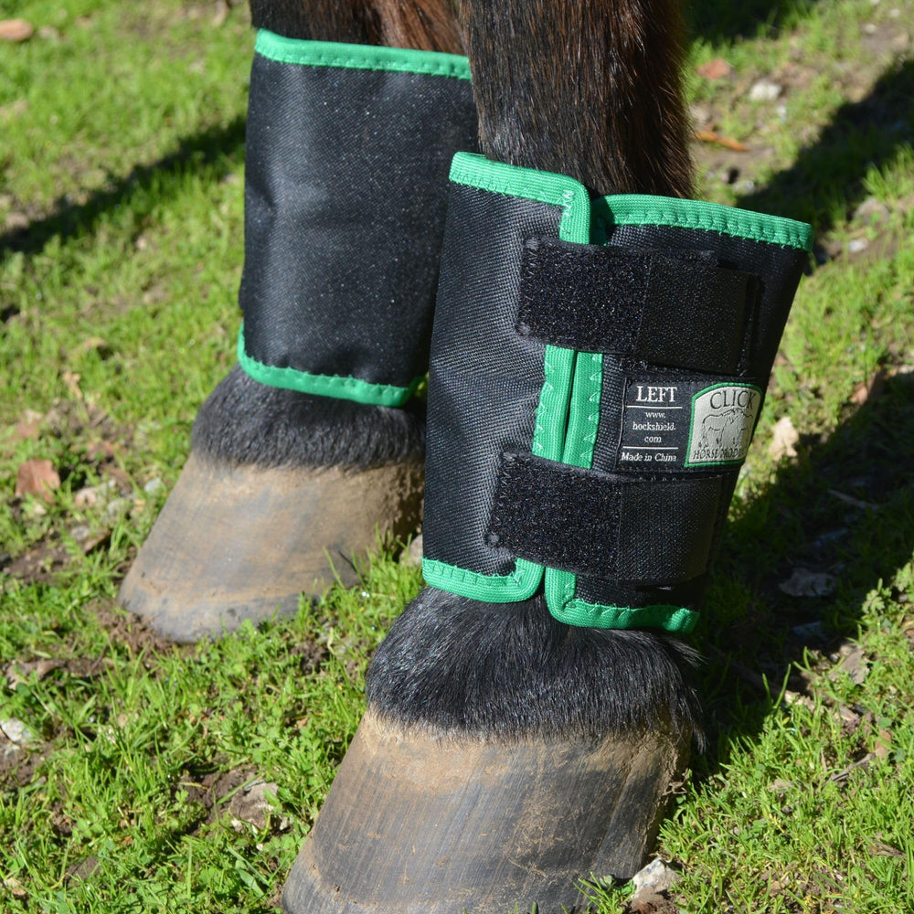 Intrepid Click Fetlock Shield paired boots prevent bed sores in stalls.
