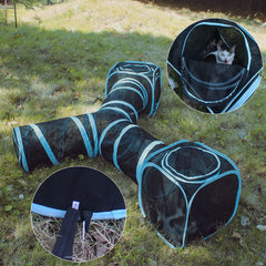 INTURN cat furniture tent outdoors in a yard, providing breathable play space.