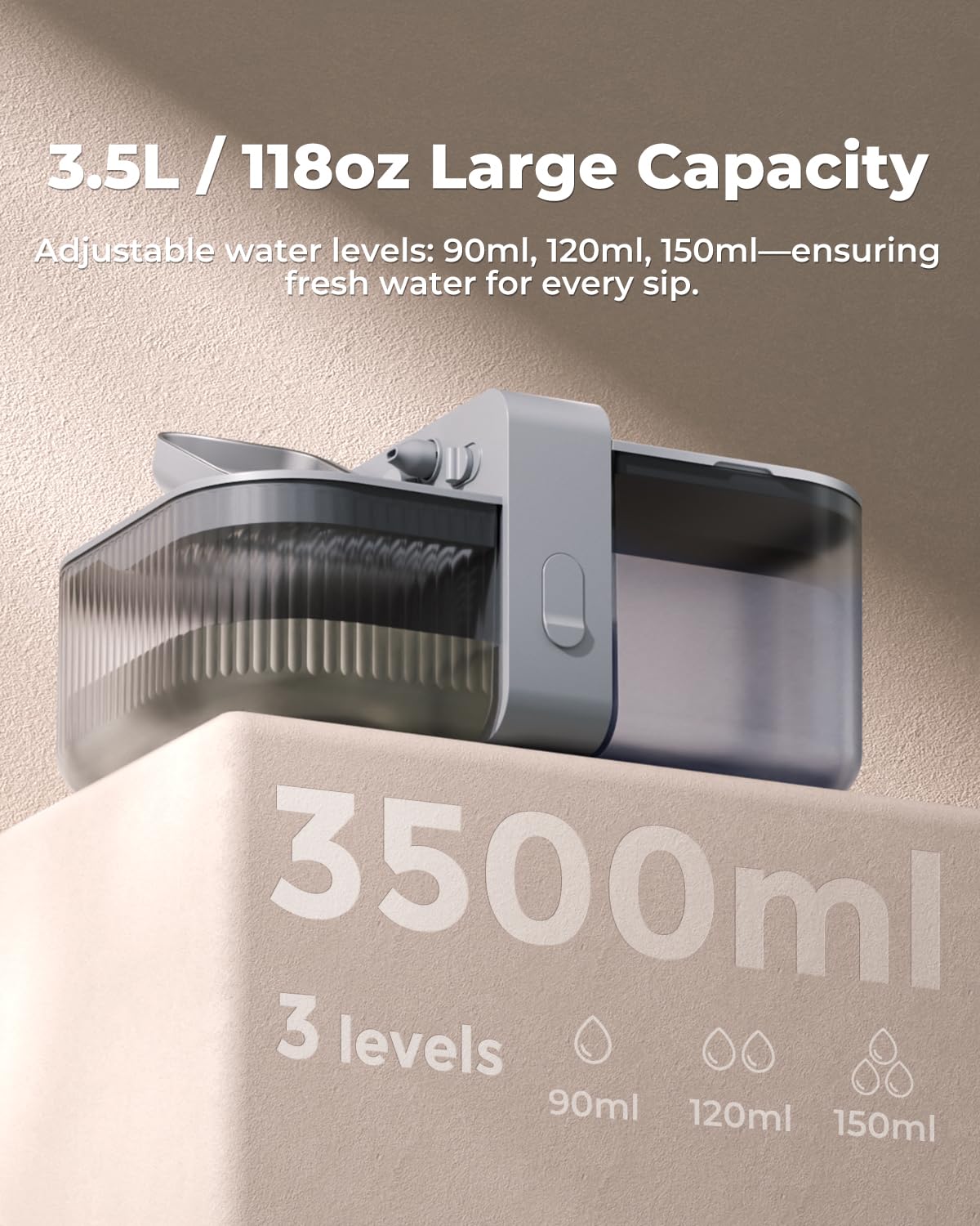 Invengo three adjustable water levels for pet comfort