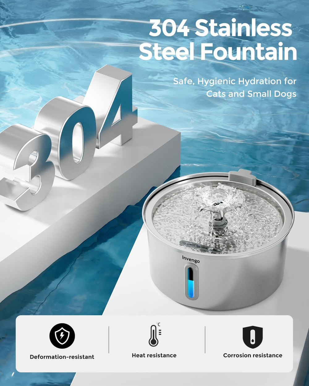 Invengo cat water fountain large-capacity design supports multiple pets with fewer refills