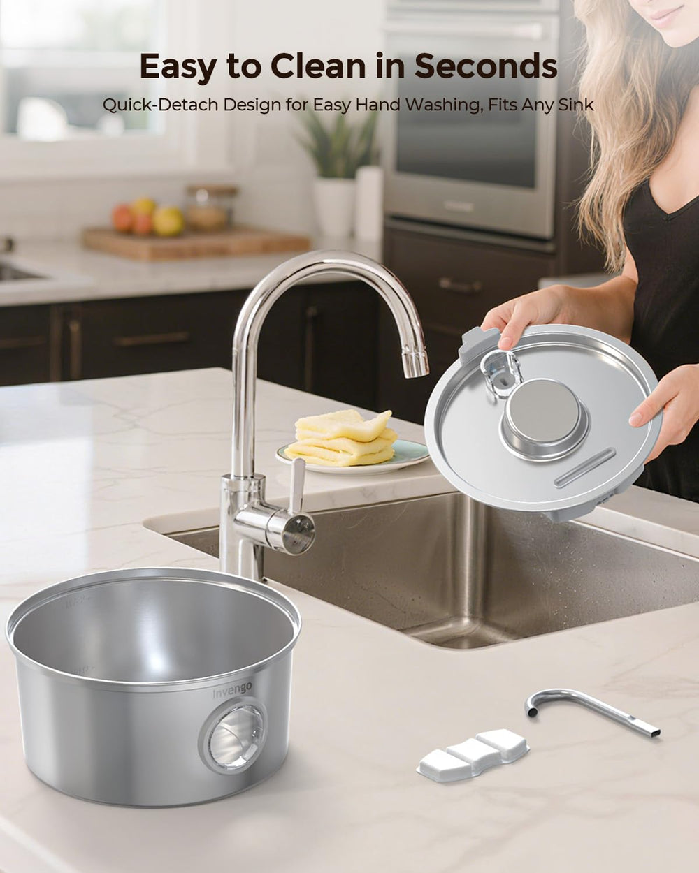Invengo cat water fountain stainless steel close-up underscores hygienic, scratch-resistant surface.
