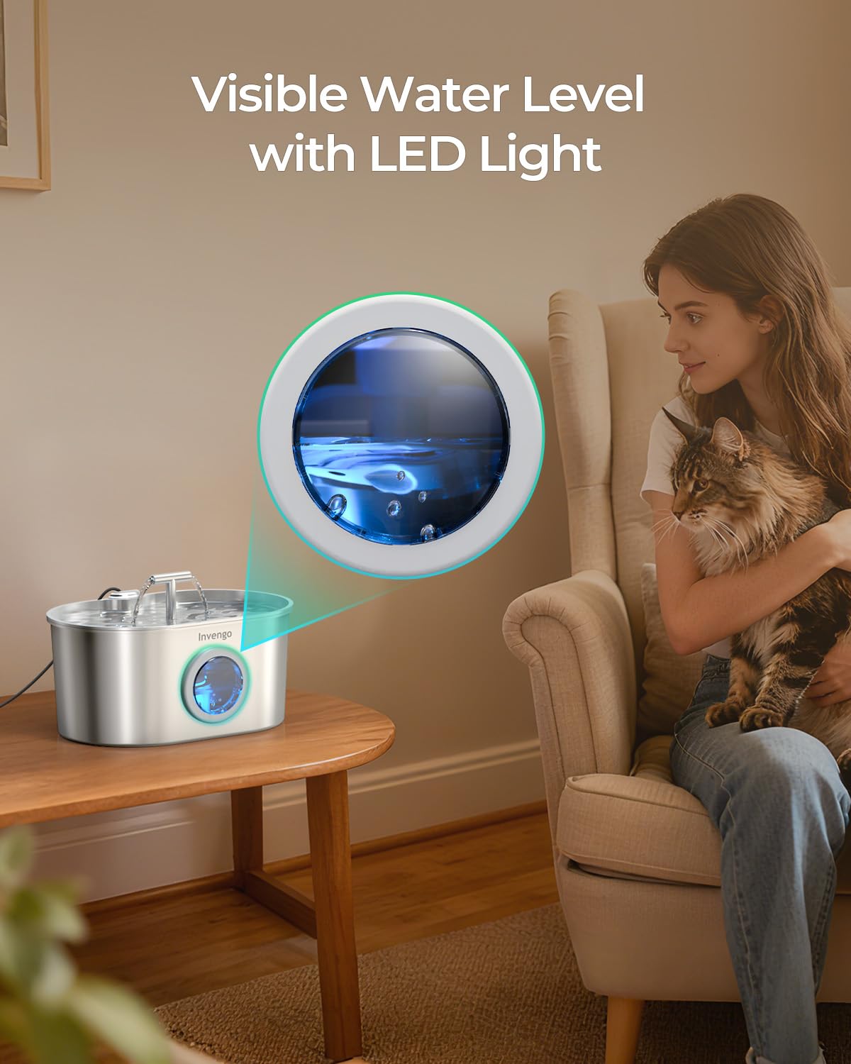 Invengo dual drinking modes offer gentle stream or bubbling fountain variety.