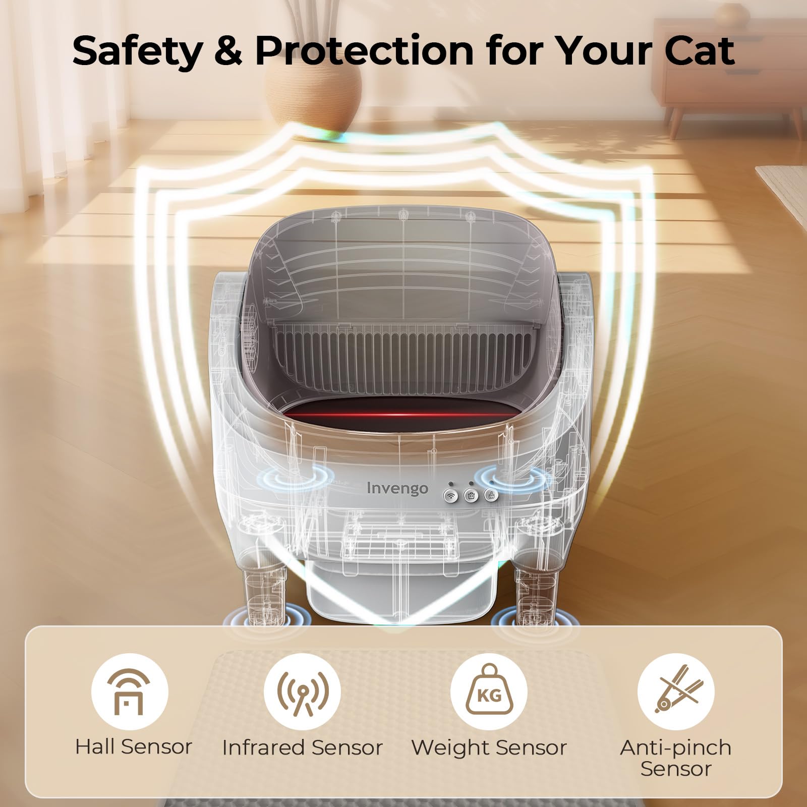 Invengo spacious open-top design provides comfortable room for kittens to larger cats.