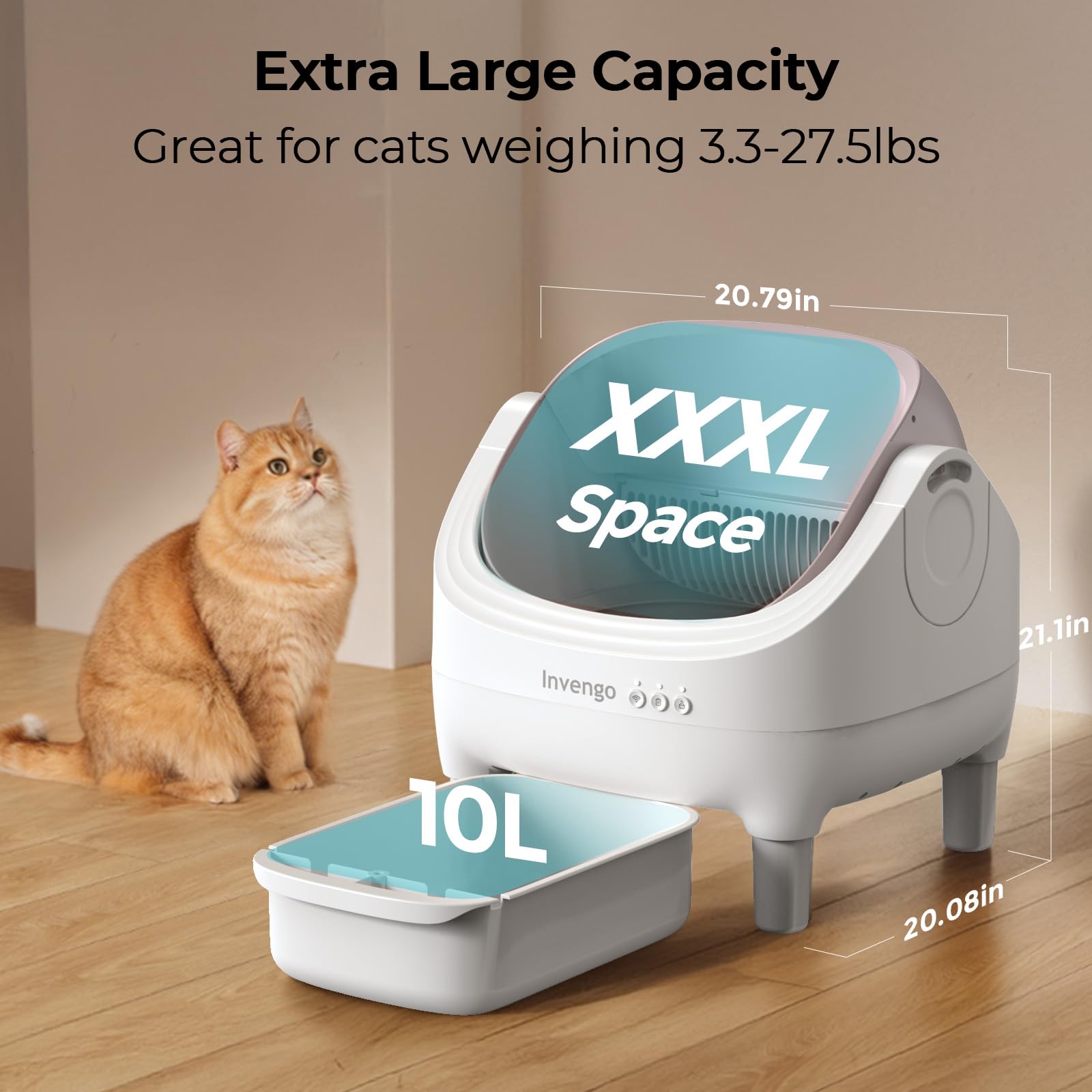 Invengo weight and infrared sensors support multi-cat use with responsive cleaning.
