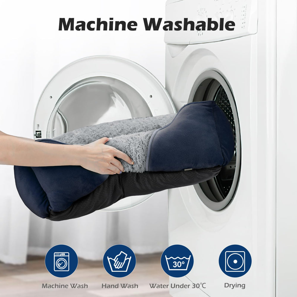 INVENHO dog bed rectangle washable full-bed image illustrates easy machine washing.