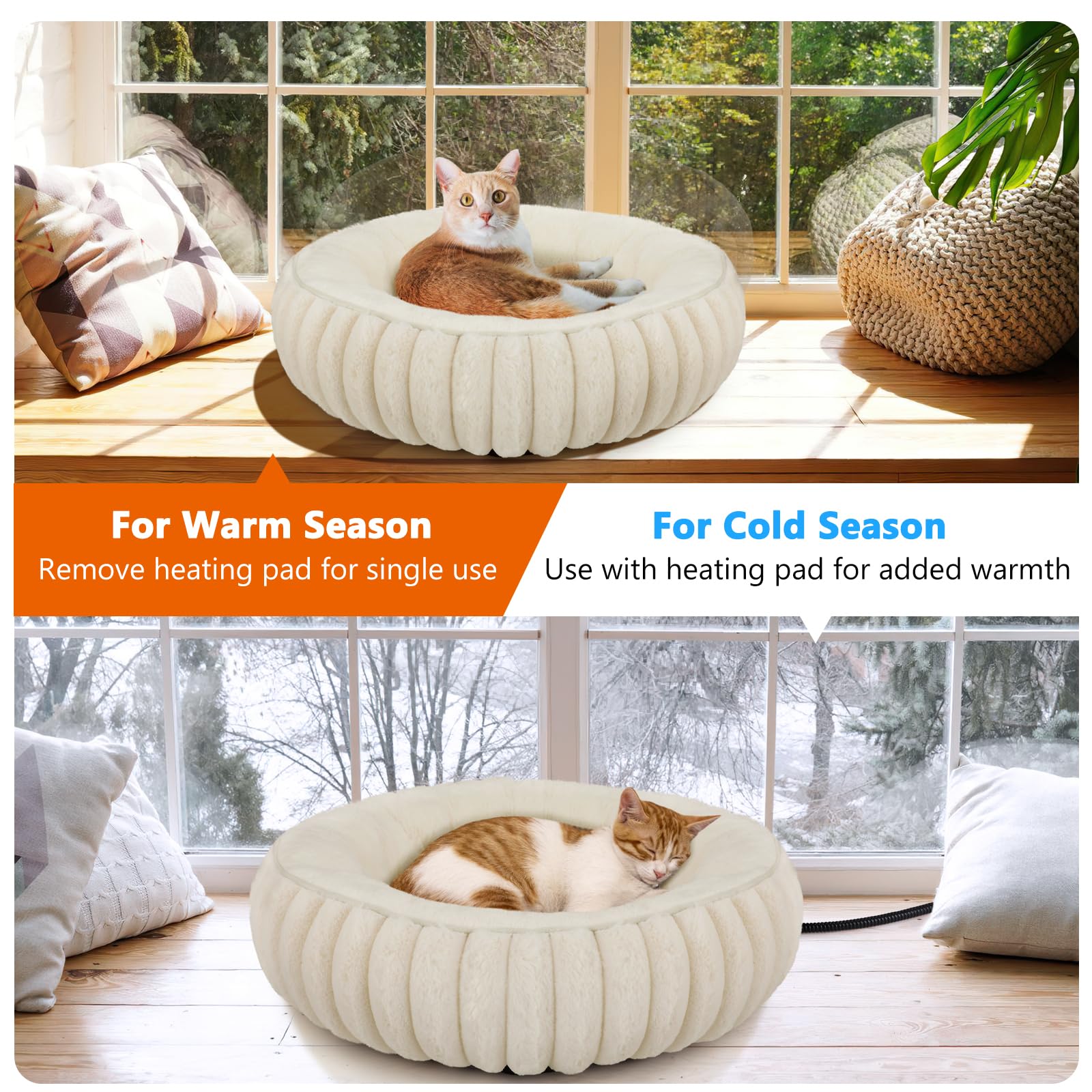 INVENHO donut heated cat bed machine-washable cover simplifies cleaning and care.