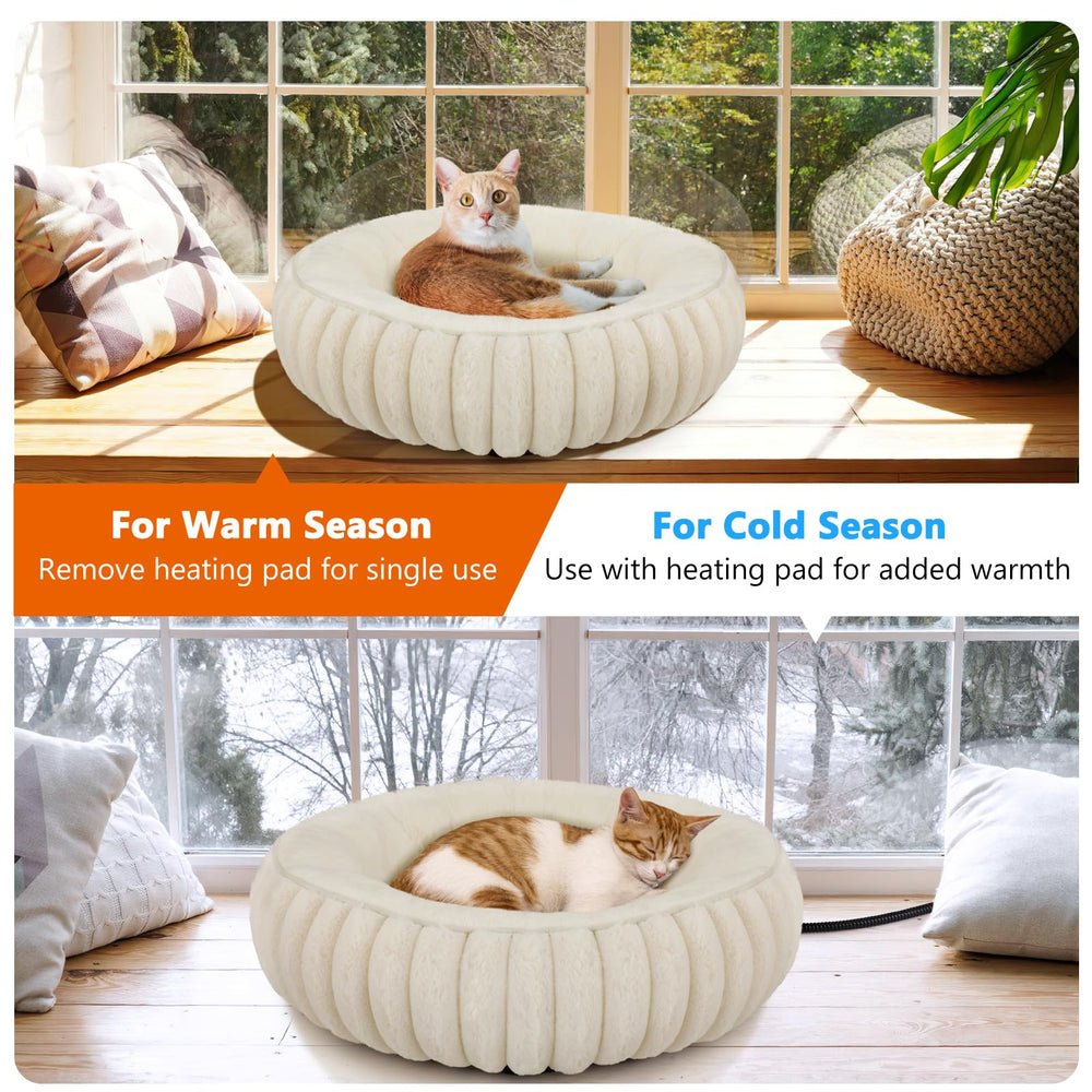 INVENHO donut heated cat bed machine-washable cover simplifies cleaning and care.